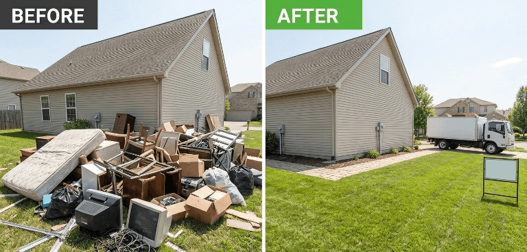 Residential junk removal in progress